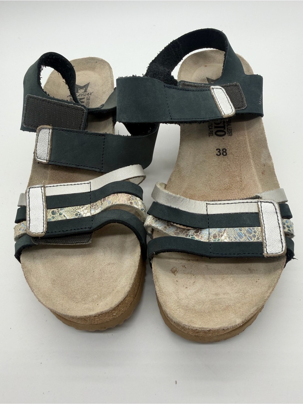 Mephisto Women's Multi-Strip Strap Sandals in Black and White
